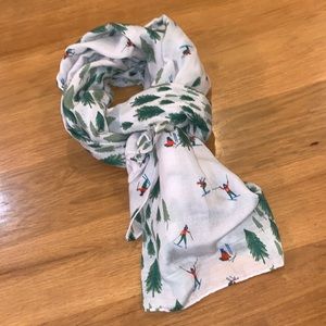 PRINTED VILLAGE XL Skiing Forest Scarf Winter Snow Fun~Shoulder Wrap Cover-Up~
